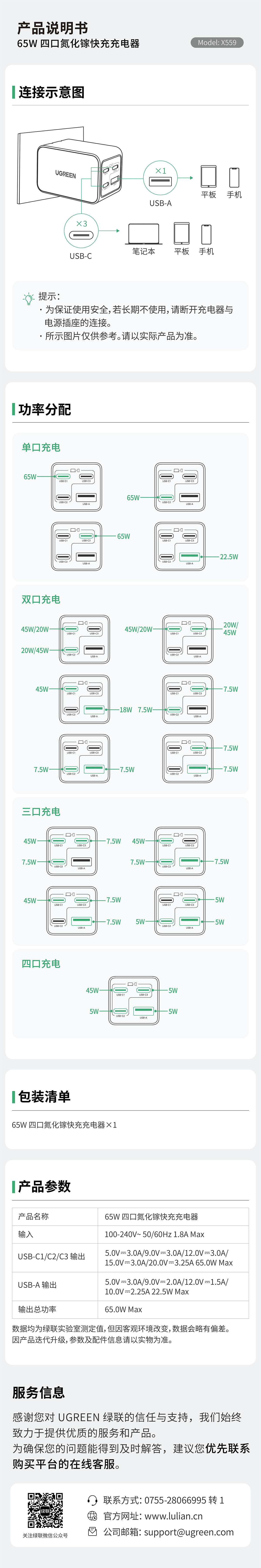 65W四口GaN快充智能分派
